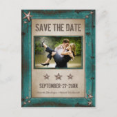 Foto Turquoise Schuur Hout Bewaar de datumkaarten Aankondigingskaart (Voorkant)