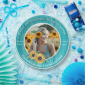 Foto Turquoise Sunflower Yellow Afstuderen Papieren Bordje (Feest)