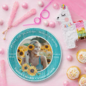 Foto Turquoise Sunflower Yellow Afstuderen Papieren Bordje (Feest)