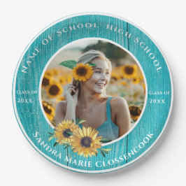 Foto Turquoise Sunflower Yellow Afstuderen Papieren Bordje