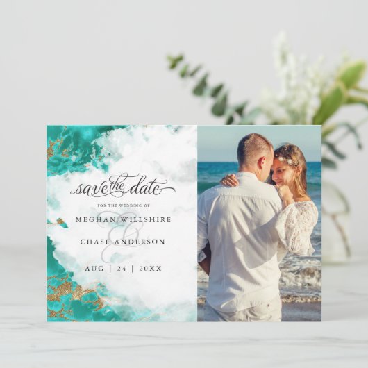 Foto Turquoise Waterverf Geode BarefootBride™ (Staand voorkant)