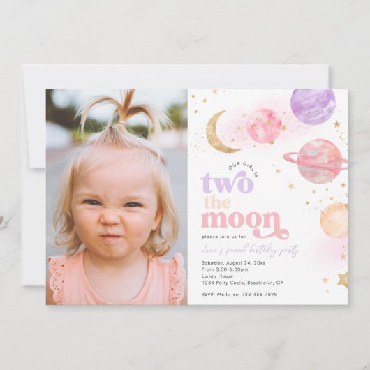 Foto Twee De Maan Meisje's Verjaardag Uitnodiginge Kaart (Voorkant)