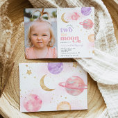 Foto Twee De Maan Meisje's Verjaardag Uitnodiginge Kaart