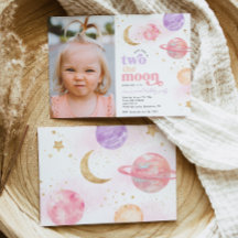 Foto Twee De Maan Meisje's Verjaardag Uitnodiginge