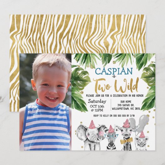 Foto Twee Wild Safari 2e verjaardagsfeest Kaart (Voorkant / Achterkant)