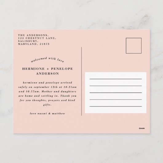 Foto tweeling moderne typografische geboorte feestdagenkaart (Achterkant)