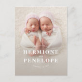 Foto tweeling moderne typografische geboorte feestdagenkaart (Voorkant)