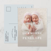 Foto tweeling moderne typografische geboorte feestdagenkaart (Voorkant / Achterkant)