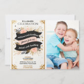 foto tweeling Zwart eenvoudig modern Joint Verjaar Kaart (Voorkant)