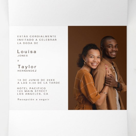 Foto tweetalige huwelijksuitnodiging - alles in éé drieluik uitnodiging (Binnenkant midden)