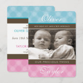 FOTO TWINS GEBOORTE AANKONDIGING schattig jongen + (Voorkant / Achterkant)