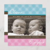 FOTO TWINS GEBOORTE AANKONDIGING schattig jongen + (Voorkant / Achterkant)