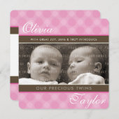 FOTO TWINS GEBOORTE AANKONDIGING schattig meisjes (Voorkant / Achterkant)