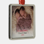 Foto Twins Red Babys, eerste kerstdag Metalen Ornament (Rechts)