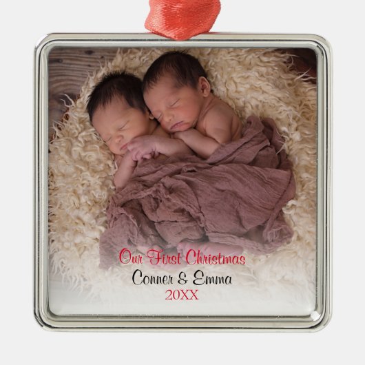 Foto Twins Red Babys, eerste kerstdag Metalen Ornament (Voorkant)