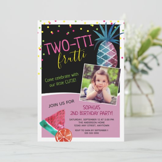 Foto Two-tti Frutti Waterverf 2e verjaardagsfeestj Kaart (Staand voorkant)