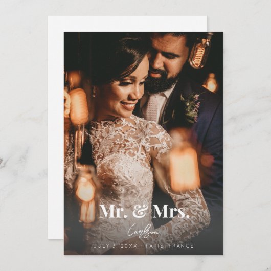 Foto Typografie Bruiloft Aankondiging Mr. & Mrs V2 (Voorkant / Achterkant)