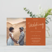 Foto Typografie Burnt Oranje Wedding Kaart (Staand voorkant)