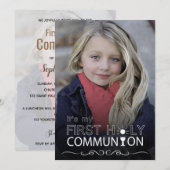 Foto Typografie First Heilige Communie - Uitnodigi Kaart (Voorkant / Achterkant)