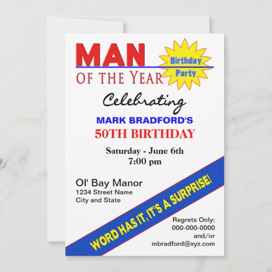 FOTO-uitnodiging, inlassing/naam/leeftijd, MANNEN, Kaart (Achterkant)