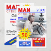 FOTO-uitnodiging, inlassing/naam/leeftijd, MANNEN, Kaart (Voorkant / Achterkant)