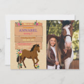 Foto uitnodiging paardrijfeest pony bloemen (Voorkant)