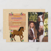 Foto uitnodiging paardrijfeest pony bloemen  (Voorkant / Achterkant)
