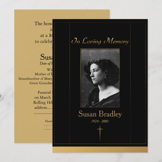 Foto Uitnodiging Uitnodiging Kruis en gouden leidi (Voorkant / Achterkant)