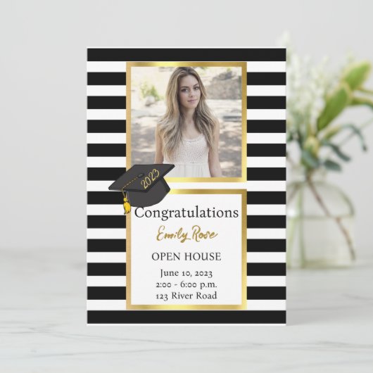 Foto uitnodiging van de Black and Gold Graduparty (Staand voorkant)