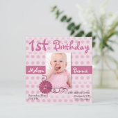 Foto uitnodiging voor roze baby's eerste verjaarda (Staand voorkant)