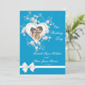 Foto-uitnodigingen van Turquoise & White Heart Wed Kaart (Staand voorkant)