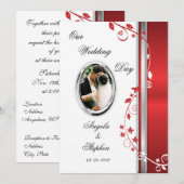 Foto-uitnodigingen van White & Red Floral Wedding Kaart (Voorkant / Achterkant)