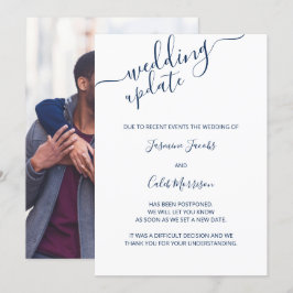 Foto Uitstelkaart Blauw Script Trouwupdate Kaart