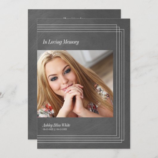 Foto Uitvaart Grijs Faux Metallic Kaart (Voorkant / Achterkant)