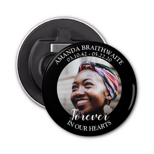 Foto Uitvaart Keepsake Flesopener Button Flesopener (Voorkant)