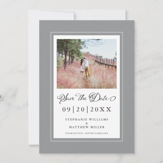 Foto Ultimate Grey & White Chic Borders Save The Date (Voorkant)