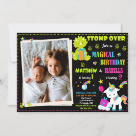 Foto: Unicorn en Dinosaur verjaardagsuitnodiging Kaart