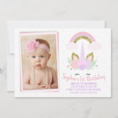 Foto Unicorn en Rainbow Birthday Uitnodiging (Voorkant)