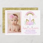 Foto Unicorn en Rainbow Birthday Uitnodiging (Voorkant / Achterkant)