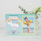 Foto Unicorn Pool Party Birthday Rainbow Float Kaart (Staand voorkant)