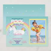 Foto Unicorn Pool Party Birthday Rainbow Float Kaart (Voorkant / Achterkant)