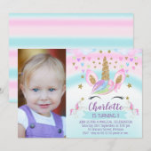 Foto Unicorn Rainbow Birthday Uitnodiging (Voorkant / Achterkant)