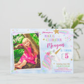 Foto: Unicorn verjaardagsuitnodiging Magical unico Kaart (Staand voorkant)