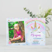 Foto: Unicorn verjaardagsuitnodiging Magische part Kaart (Staand voorkant)