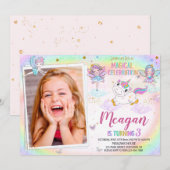 Foto: Unicorn verjaardagsuitnodiging Zuiveluitnodi Kaart (Voorkant / Achterkant)