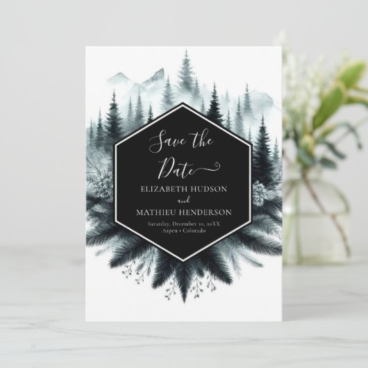 Foto unieke berg bruiloft save the date (Staand voorkant)