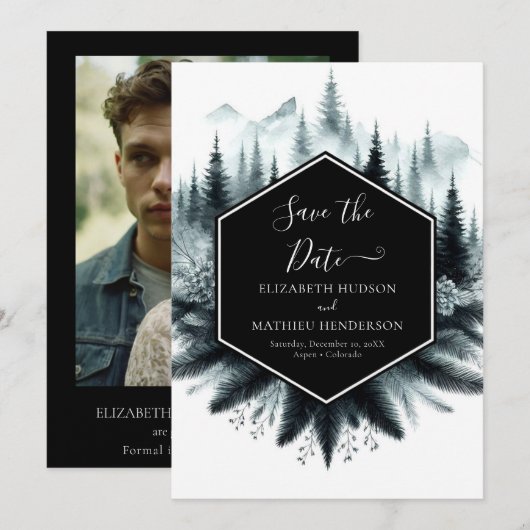 Foto unieke berg bruiloft save the date (Voorkant / Achterkant)