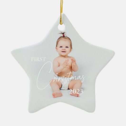 Foto uploaden Eerste Kerstmis Keramisch Ornament (Voorkant)