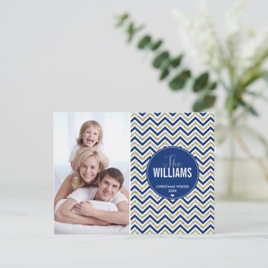 FOTO VAKANTIE KAART chevron glitter bord gouden ma (Staand voorkant)