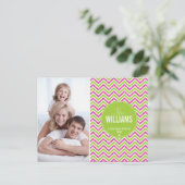 FOTO VAKANTIE KAART chevron glitter roze limoen gr (Staand voorkant)